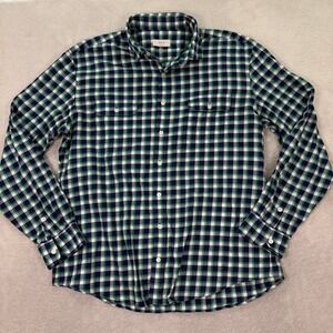 Rye 51 Mens XL Button Down Shirt Navy Green Gingham Plaid Cotton Small Batch EUC